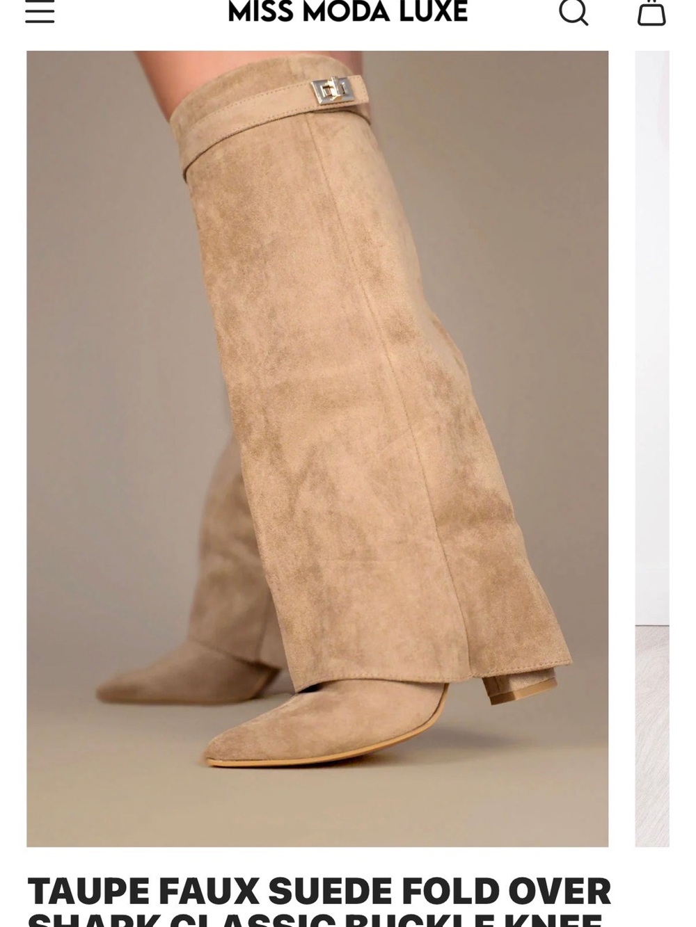 Moda Luxe Taupe Faux Suede Fold-Over Knee Boots with Buckle